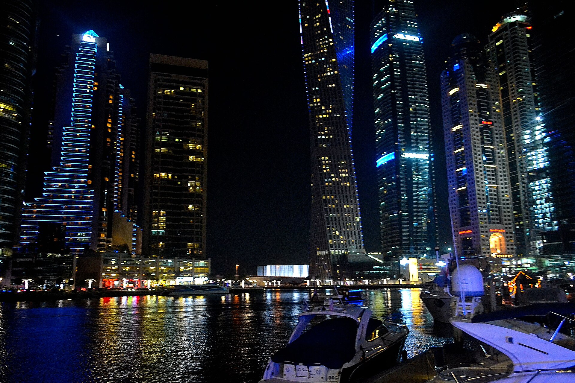 Dubai Marina towers on the water
